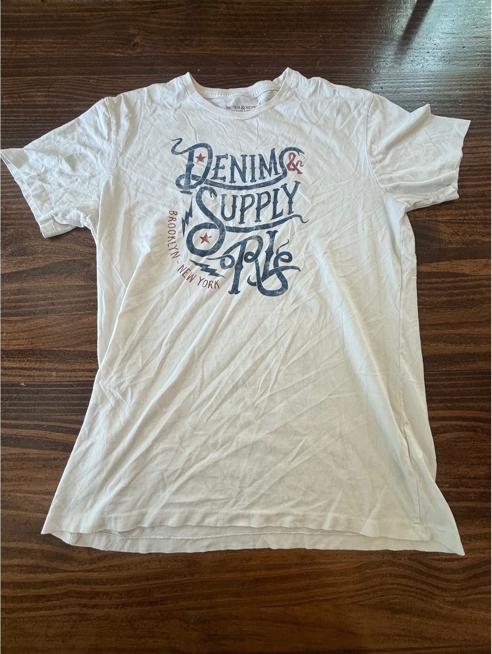Denim & Supply Ralph Lauren White Graphic T-Shirt Medium